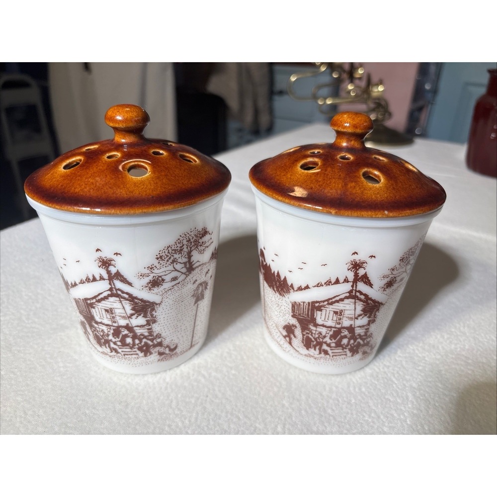 Vintage Amway Milk Glass Winter Homestead Potpourri/Propagating Jars. Lot Of 2